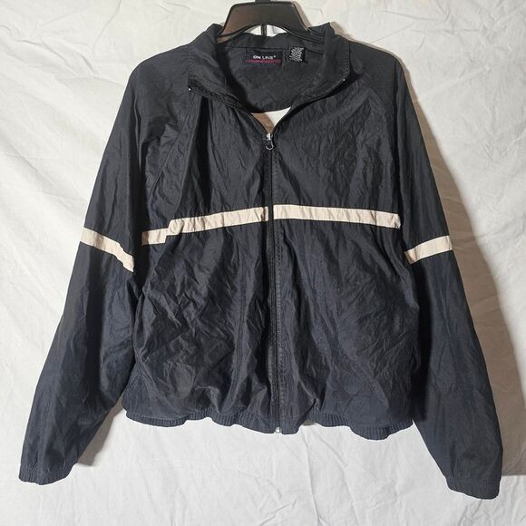 Vintage 90s windbreaker black jacket with stripe - Picture 1 of 4